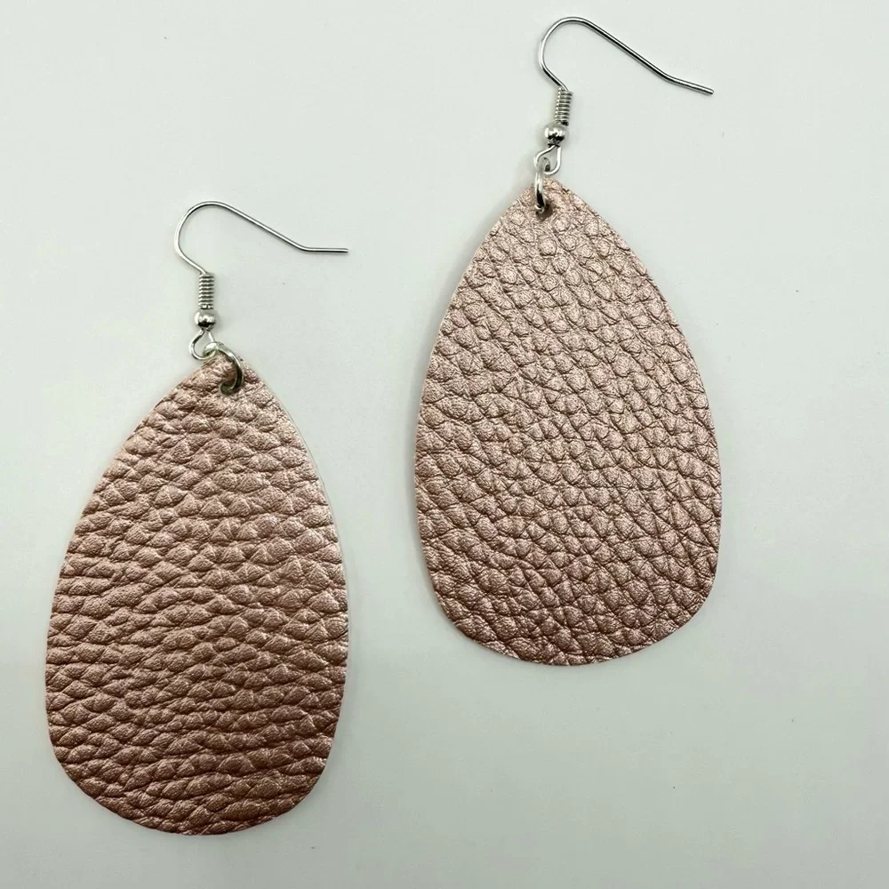 Rose Gold Metallic Faux Leather Teardrop Earrings | Lightweight